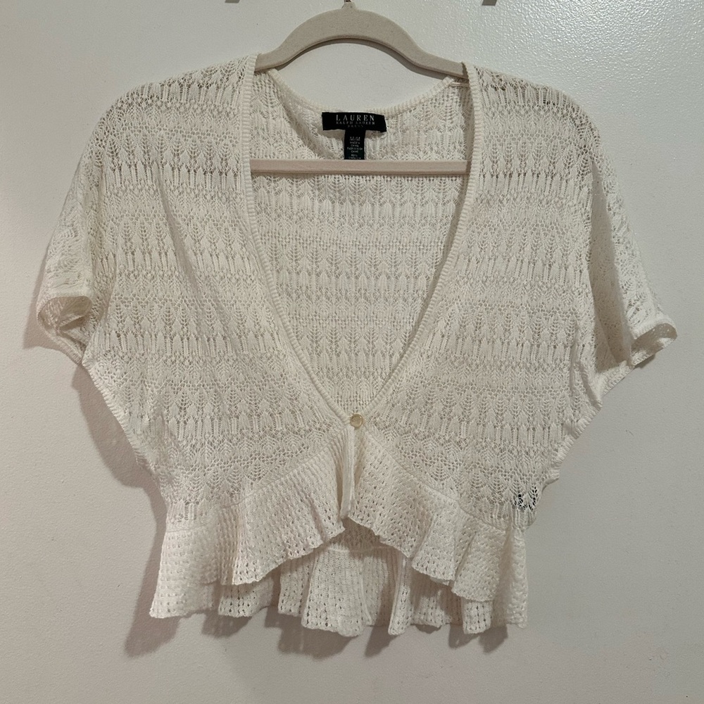 Lauren: Ralph Lauren Women’s White Crocheted Cardigan